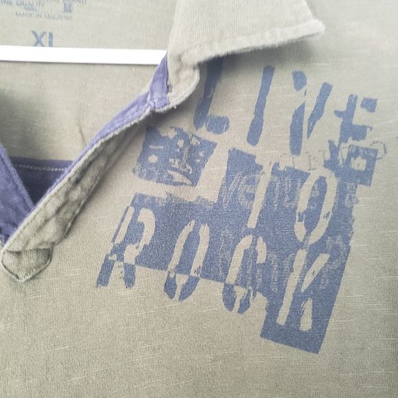 Guess green Navy blue men's collar shirt XL Live to Rock - Picture 3 of 5